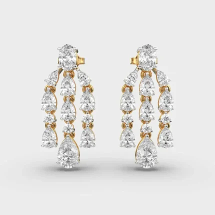 Oval Pear Cut Diamond 3 Strand Chandelier Earring