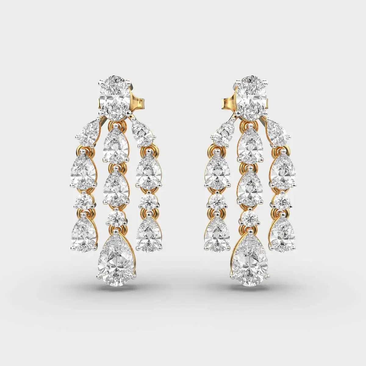 1 Oval Pear Cut Diamond 3 Strand Chandelier Earring