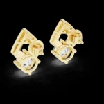 Round Diamond Art Deco Gold Frame Earrings