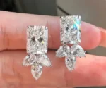 Radiant Cut Diamond Pear Cluster Drop Earrings