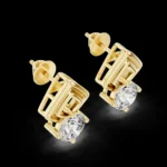 Round Diamond Art Deco Gold Frame Earrings