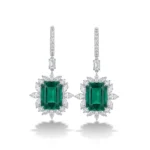 Emerald Cut Emerald Diamond Halo Drop Earrings