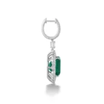 Emerald Cut Emerald Diamond Halo Drop Earrings
