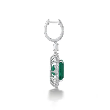 Emerald Cut Emerald Diamond Halo Drop Earrings