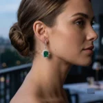 Emerald Cut Emerald Diamond Halo Drop Earrings