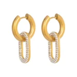 Gold Huggie Hoop Earrings Pave Diamond Link