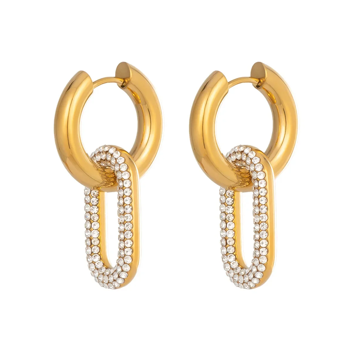 6 Gold Huggie Hoop Earrings Pave Diamond Link