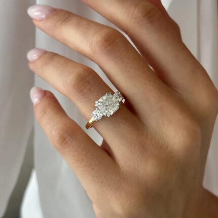Cushion Cut Three Stone Lab Grown Diamond Ring