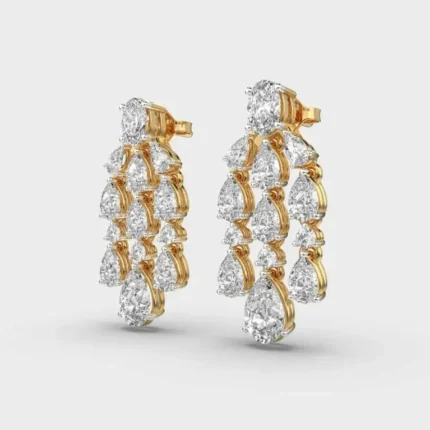 Oval Pear Cut Diamond 3 Strand Chandelier Earring