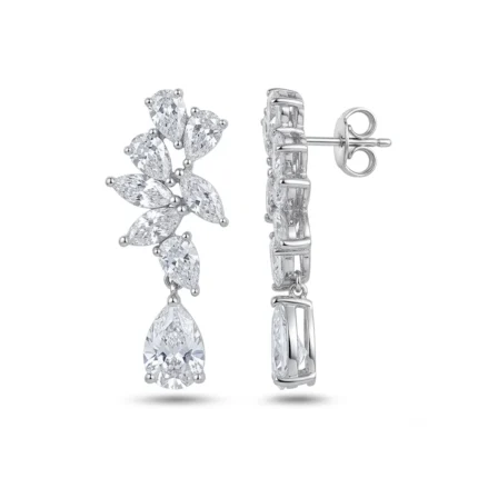 Marquise Pear Cut Diamond Cluster Drop Earring
