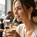 Gold Huggie Hoop Earrings Pave Diamond Link