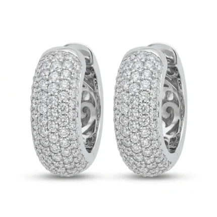 Wide Pave Diamond Huggie Hoop Earrings