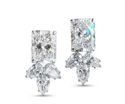 Radiant Cut Diamond Pear Cluster Drop Earrings