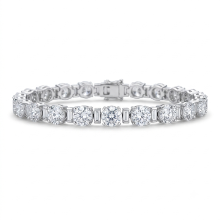 Round and Baguette Diamond Tennis Bracelet