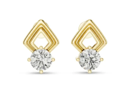 Round Diamond Art Deco Gold Frame Earrings