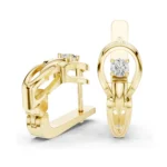 Solitaire Diamond Loop Huggie Earrings in yellow gold with sculpted layered hoop