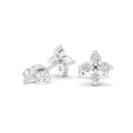 Four Petal Diamond Flower Stud Earrings in yellow gold with beaded center