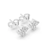 Four Petal Diamond Flower Stud Earrings in yellow gold with beaded center