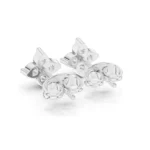 Four Petal Diamond Flower Stud Earrings in yellow gold with beaded center