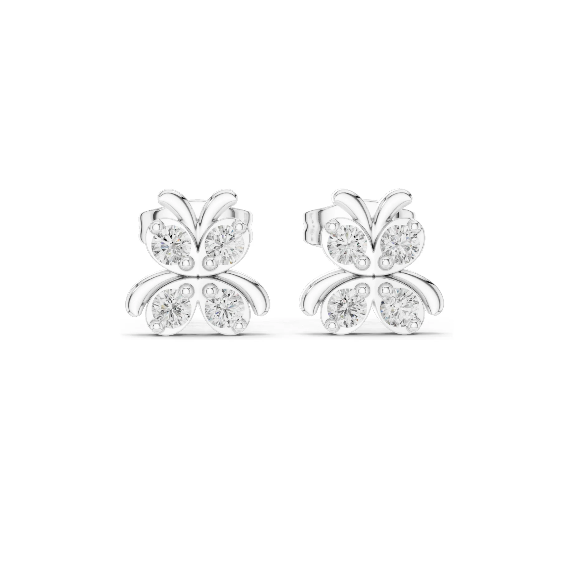 0.36 CT Butterfly Lab Diamond Stud Earrings VVS-VS EF Clarity 18KT, 14KT, 10KT Gold & 925 Silver Rose, Yellow, White Gold Butterfly Diamond Stud Earrings
