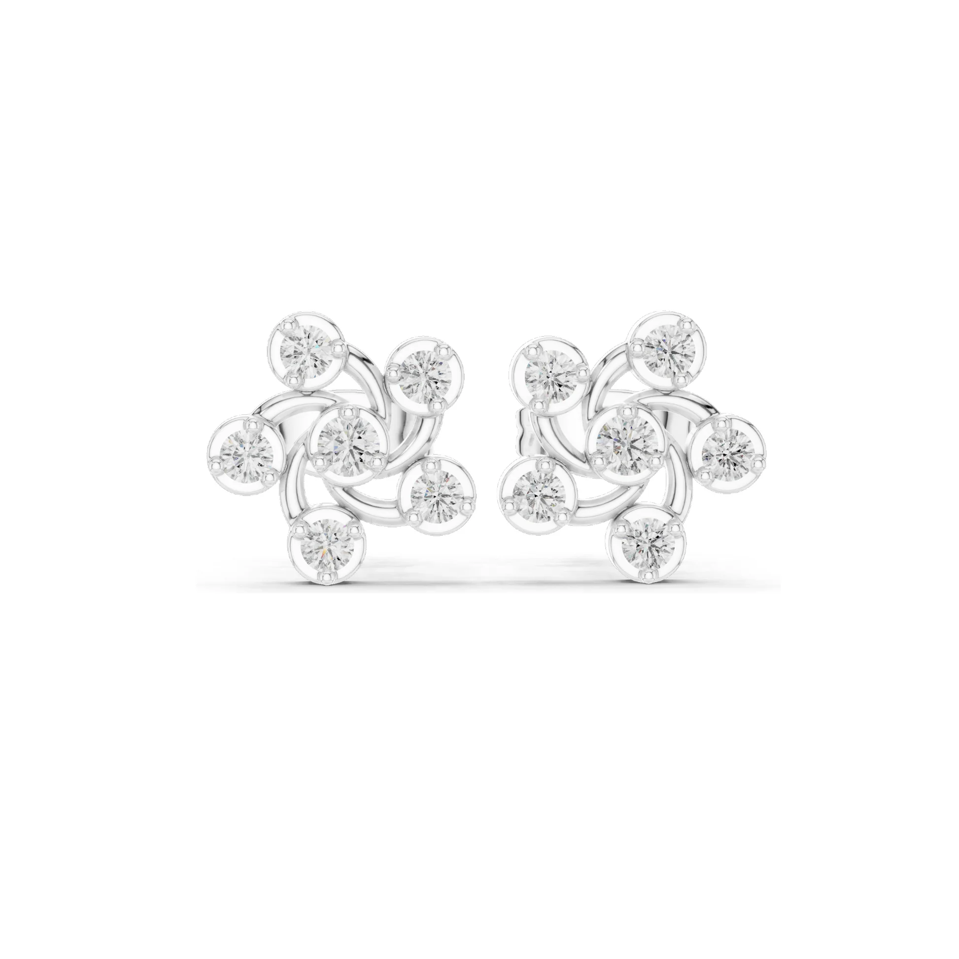 0.39 CT Lab Diamond Floral Swirl Stud Earrings VVS-VS EF Clarity 18KT, 14KT, 10KT Gold & 925 Silver Rose, Yellow, White Swirl Diamond Stud Earrings