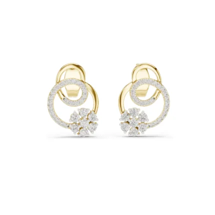 Circle Diamond Flower Stud Earrings