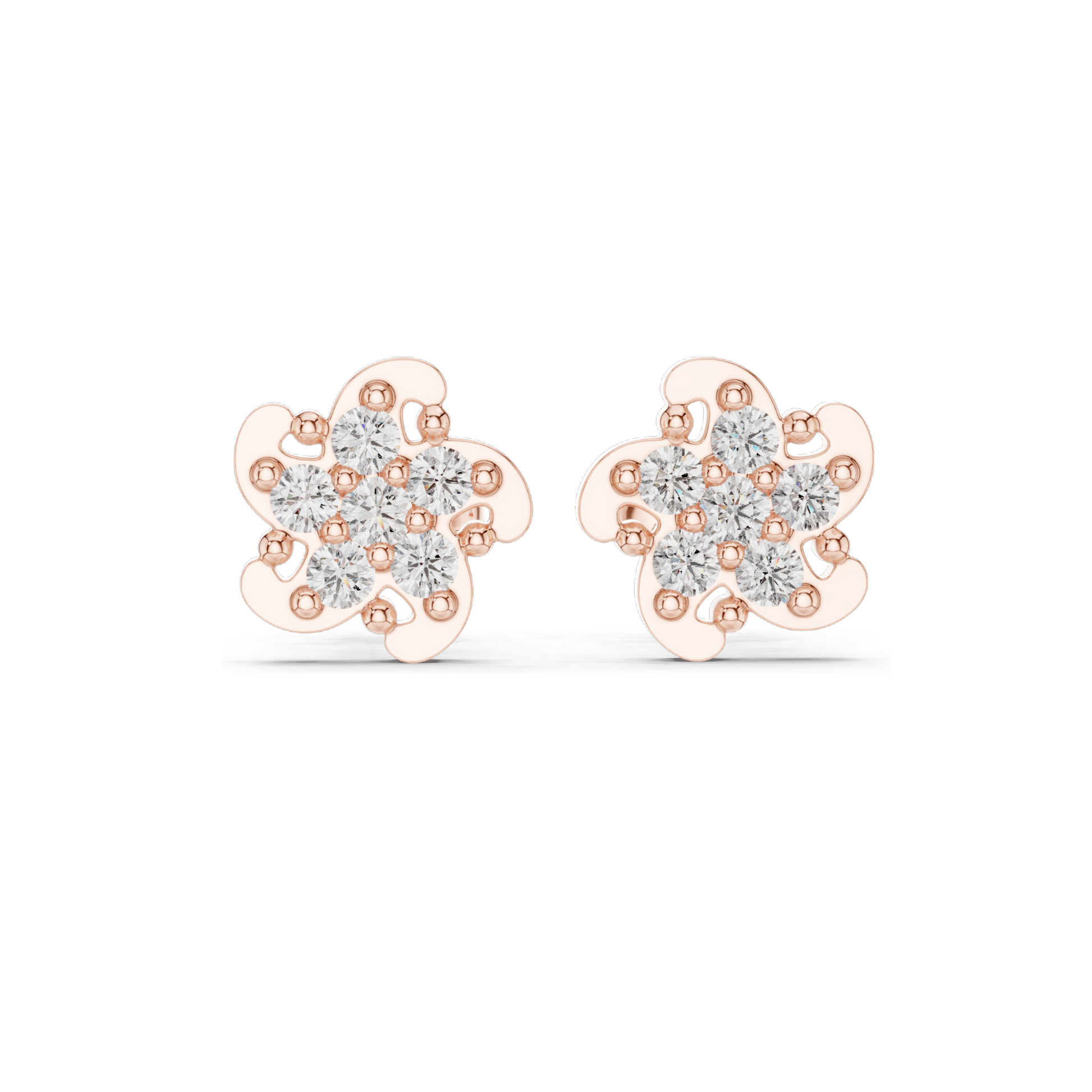 0.49 CT Lab Diamond Flower Stud Earrings for Women VVS-VS Clarity 18KT, 14KT, 10KT Gold & 925 Silver Rose, Yellow, White Swirl Blossom Stud
